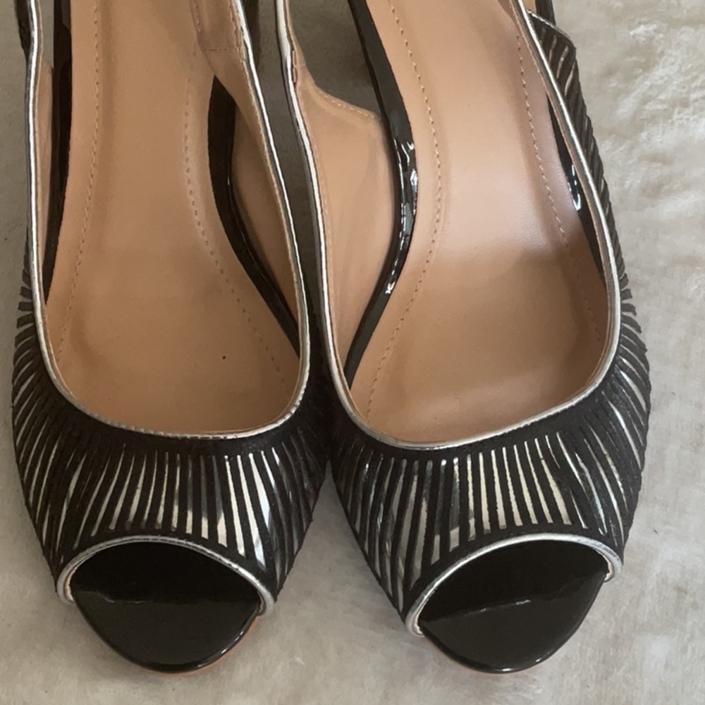 Black and Silver Peep Toe Heels
